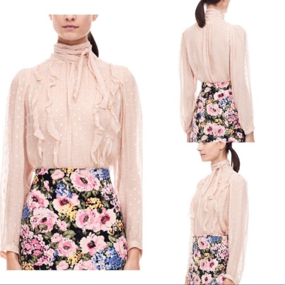 Rebecca Taylor Pink Silk Metallic Dot Clip Top - Picture 2 of 10